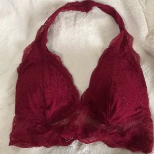 Red lace halter bralette
